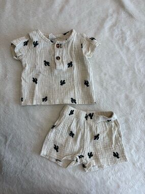 SHEIN cactus matching shorts outfit baby boy 6-9 months summer muslin